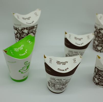 Exquisite Printing Biodegradable Paper Cups Space Saving Flat Transportation